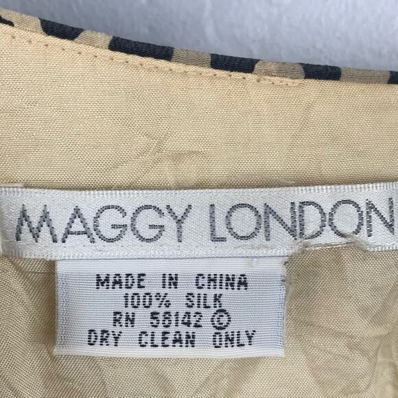 Maggy London Silk Midi Dress Womens Large Beige Leopard Print Back Center Zip - Picture 4 of 5